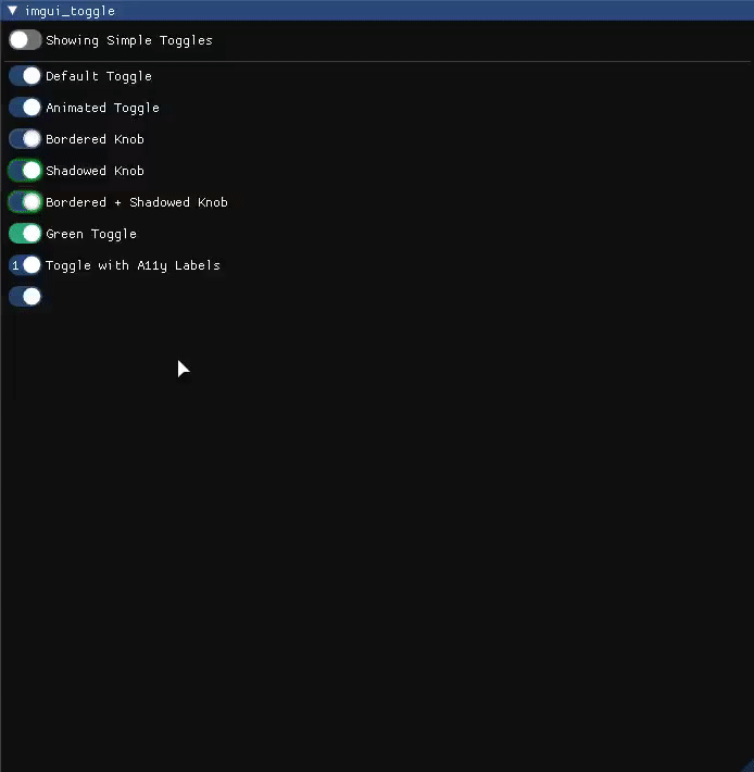 imgui_toggle: iOS-style toggle switches with animations.