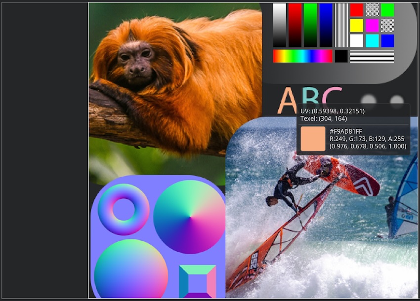 imgui_tex_inspect: GPU texture inspection with zoom and pixel details.
