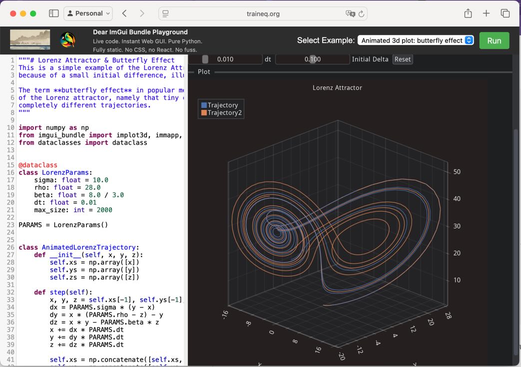 A browser window showing the playground: to the right an interactive demo of the butterfly